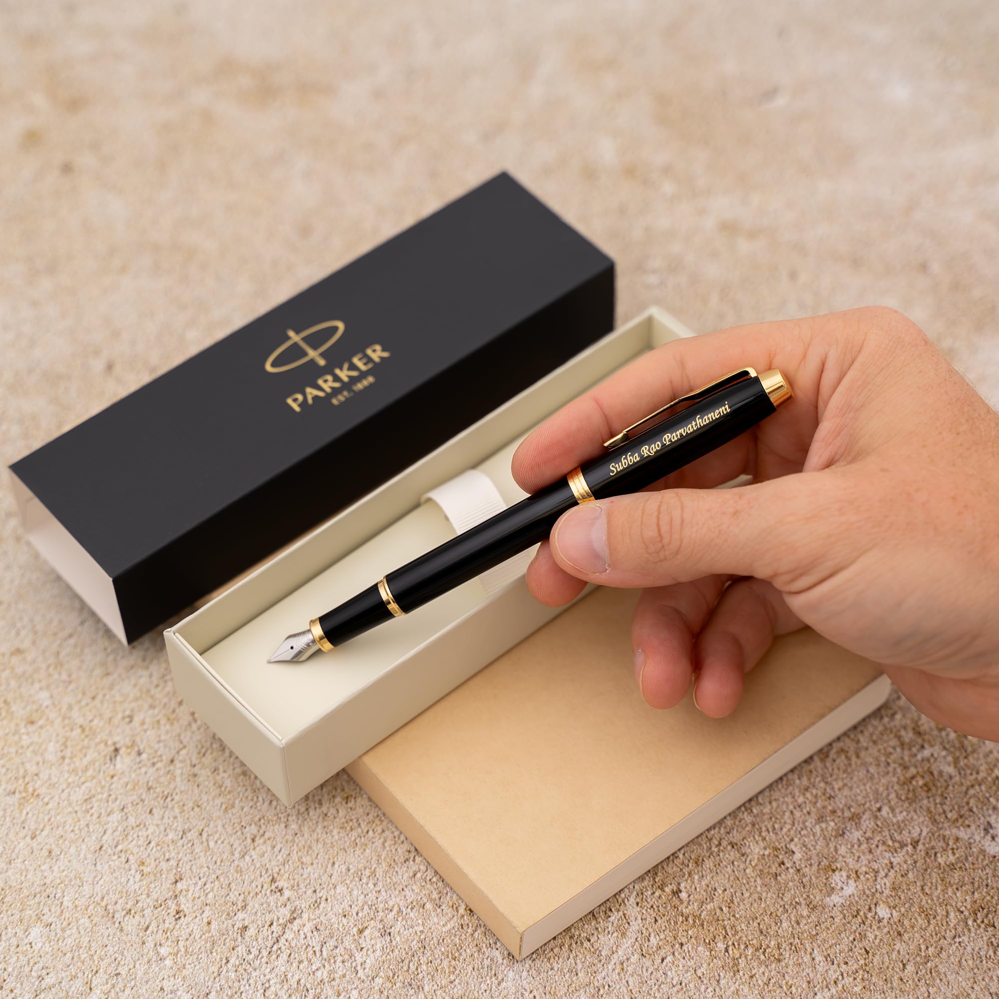 Parker IM Engraved Fountain Pen, Black Lacquer with Gold Trim